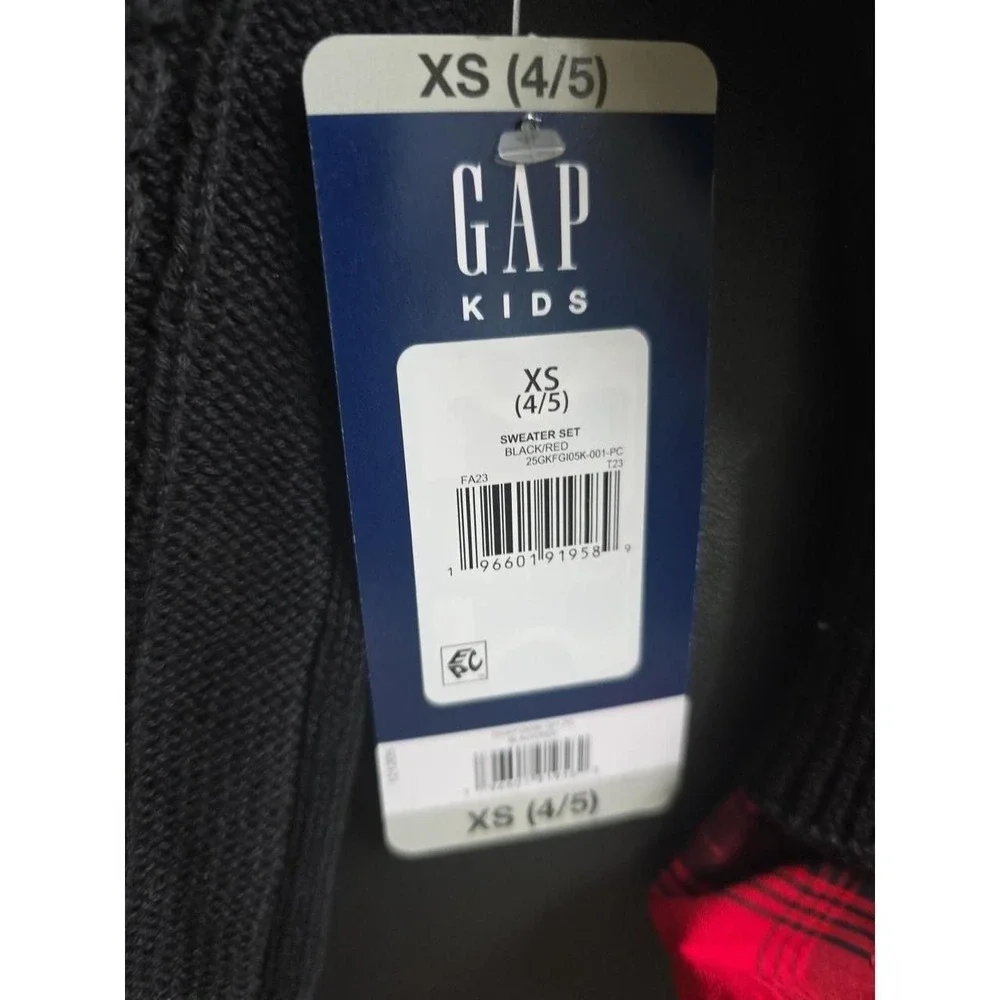 GAP Kids Sweater Shirt Set Youth XS 4/5 Black Plaid Layered Look